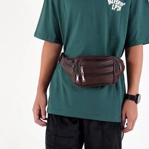 HH Genuine Leather Waist bag mens Crossbody bag Multifunction waterproof Mobile bag women sport belt bag