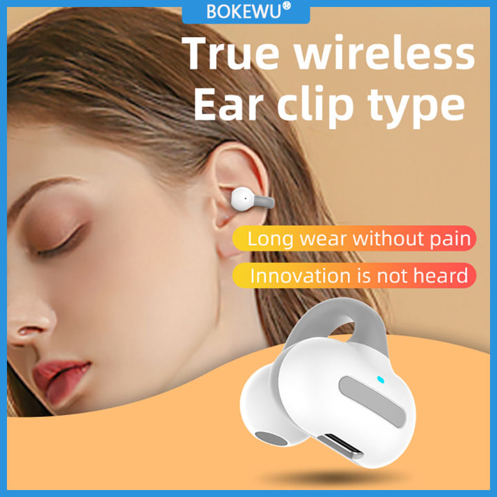 BOKEWU TWS Wireless Bluetooth Headphones HiFi Stereo Earphone Ear Clip Headset Sports Earbuds with Mic