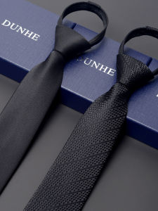 เน็คไทซิปผู้ชาย ผู้หญิง 6ซม. หนึ่งดึง สีดำ ชุดกึ่งทางการ อินเทรนด์ Dotted Pure Color โพลีเอสเตอร์ เนคไท Arrow Type Ultra-Wide