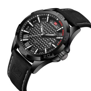 2025 Men Sports Watch Fashion Military Style Quartz Movement 45mm Black Leather Business Style Waterproof Clock Relogio Masculin