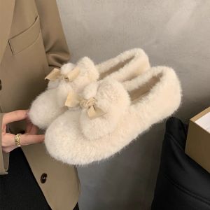 French Fad ZOMO One Pedal Fairy Fluffy Shoes Female Autumn and Winter Outer Wear Fleece-Lined Flat Bottom Pregnant Womens Gommino