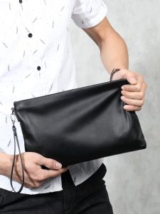 Mens Leather Handbag Soft Cowhide Sheepskin Envelope Clutch Bag Large Capacity Business Handheld Bag Trendy Male Model