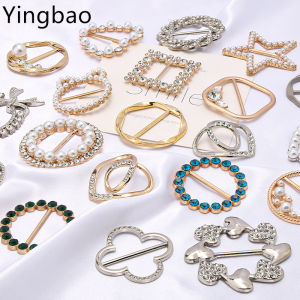 Yingbao Pearl Brooch Pins T-Shirt Clips Sweater Shawl Pins Faux Pearl Collar Safety Pins Scarf Ring Clips Pearl Rhinestone Circle Clip Buckle for Clothing Decoration Accessories