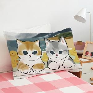 Childrens Cartoon Cat Pillowcase Double-Sided Illustration Cute Little Cat Pillow Cover Polyester Fiber Single Person Use