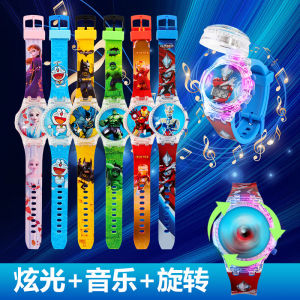 นาฬิกาเด็กที่มีกลไกการหมุนและสว่างกับดนตรี กล่องปิดแบบพับได้ นาฬิกาดิจิตอล ของขวัญสำหรับเด็ก