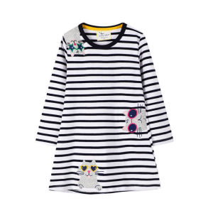 Animals Cats Embroidery Autumn Spring Girls Dresses Long Sleeve Hot Selling Toddler Clothing Pockets Dresses Birthday Gifts