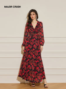Vintage French Rose Print Autumn New Dress