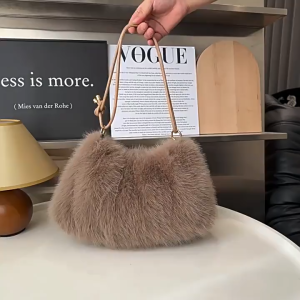 Tas Wanita Gaya Korea Bulu Lembut Import Sling Bag & Tas Ketek untuk Musim Gugur/Dingin Kualitas Premium yang Elegan