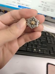 Cincin Retro Desain Yin Yang Hexagonal / Hexagonal Ring Untuk Pria wanita Model Terbuka