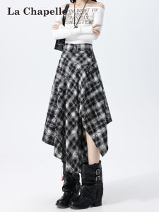 La Chapelle | Irregular Plaid A-Line High Waist Mid-Length Skirt