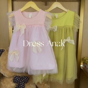 X Baby Dress Anak Perempuan Gaun Lengan Pendek Katun Tile Pita O-Neck Kasual Style 8 Bulan - 3 Tahun