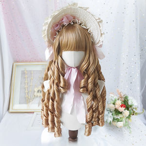 Romantic Champagne Gold Full Head Wig Womens Long Hair Roman Curl Princess Lolita Style Synthetic High Temperature Fiber Hair