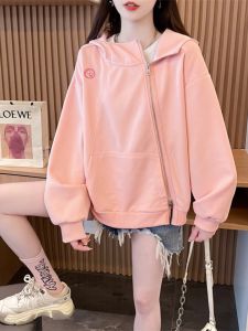 Design Sensation Unique Zipper Hoodie Womens Loose Lazy Style Spring Autumn New Arrival Casual Comfortable Cotton Sweatshirt
