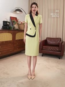 Collared Contrast Decorative Button Work Dress Summer Womens