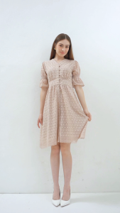 Urban Exchange Talia Cream Mini Dress - Gaun Mini Dress Katun