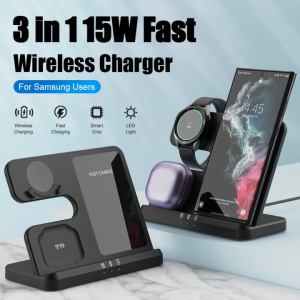3-IN-1 QI 15W Phone Wireless Charging Dock Fast Charging Charger Station For Samsung S23 S22 S21 S20 Ultra Note Galaxy Watch 5 4 Active Buds，Cable Included | Qi Charging Station