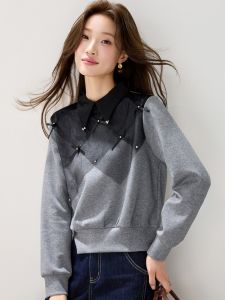 Unique Stylish Long Sleeve Sweatshirt Womens Spring Autumn 2025 New Fashion Design Short Version Top Casual Comfortable