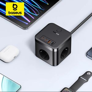 Baseus 30W Fast Charger Power Strip 3AC Outlet Desktop Charging Station With Surge Lightning Protection For iPhone 15 14 Tablets