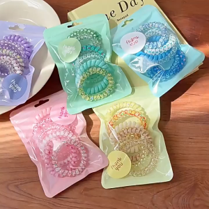 6Pcs/Bag Telephone Line Hair Rope Girl High Elastic Candy Colored Rubber Band Headdress Hair Tie