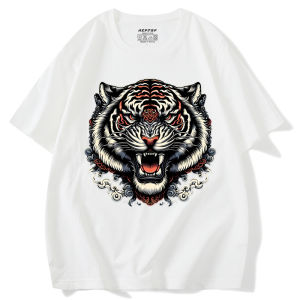 Aifjep Brand Cotton Short Sleeve T-Shirt Trendy Design Large Size Mens Fashion Casual Breathable Summer Tiger Head Print