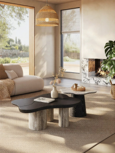 Natural Gray Limestone Coffee Table Modern Minimalist Stylish Irregular Combination