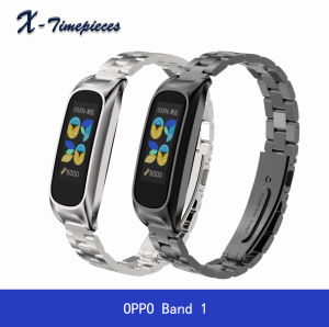 สายสำหรับ OPPO Band 2/1 สายโลหะเนื้อสแตนเลสสตีลที่มีการระบายอากาศ สายทดแทนสำหรับผู้หญิงและผู้ชาย นุ่ม น้ำต้าน สปอร์ต และธุรกิจ