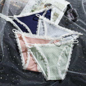 Seamless Low-Waist Pure Cotton Lace Briefs Womens Breathable Triangle Panties Comfortable Underwear for Teen Girls