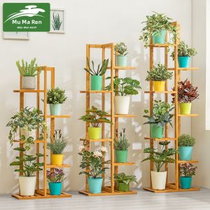 Bamboo Floor Standing Plant Stand for Indoor Use