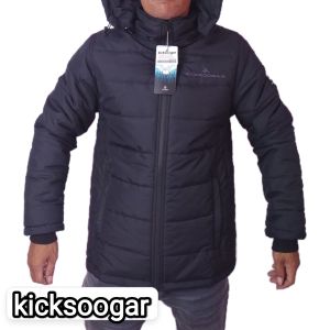 Jaket Puffer Pria KICKSOOGAR Musim Dingin Hitam Hoodie