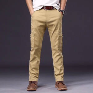 Plus Size Men Cotton Black Multiple Pockets Cargo Pants Casual Multi Pockets Long Trousers Men Straight Slacks Tactical Pants