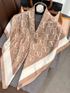 2024 New V Letter High End Silk Scarf Womens Autumn Winter Versatile Stylish Shawl Shirt Wrap Chinese Fashion Accessory