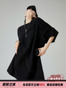 Black Loose T-Shirt Dress Womens Summer Design Sensation Slimming Versatile Casual Dress Trendy Short Sleeve round Neck T-Shirt Dress