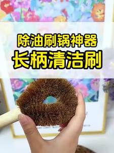 HANSHILIUJIA | Natural Coconut Palm Bristles Long Handle Easy-to-Grip Kitchen Pot Scrubber
