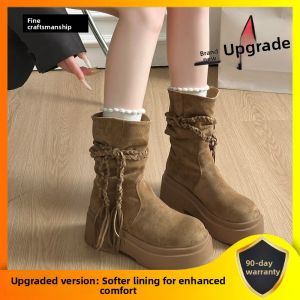 XUJIA | Thick Heel Elevation Fringe Short Boots