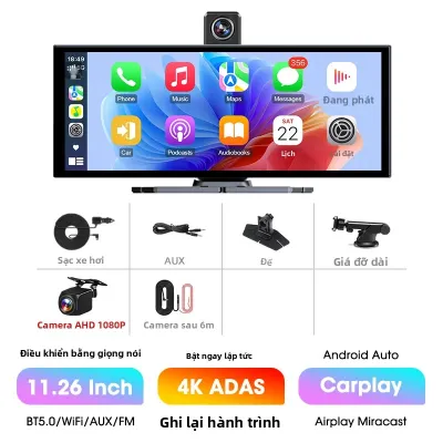 Develuck 1126 Inch 4K Wireless CarPlay Màn Hình Trình Phát Đa Phương Tiện Android Auto Với Camera Quan Sát Phía Sau Camera Quan Sát Phía Sau Aux WiFi Car DVR 170 ° Cảm Biến G Góc Nhìn