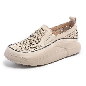 Summer Lightweight Breathable Handmade Leather 3cm Flat Sole Sandals for Womens Casual Hollow Out Sandals