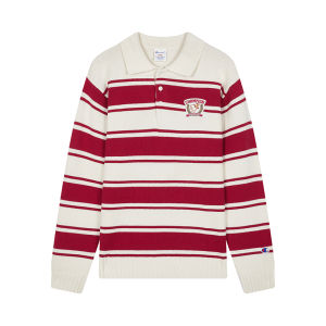 Champion | Red Turn-Down Stripe Spring New Knit Sweater