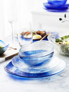 Bắc Âu Nhập Khẩu Kính Cường Lực Dụng Cụ Ăn Đĩa Salad Tây Ăn Tối Bát Súp Nhà Sáng Tạo Đĩa Đĩa