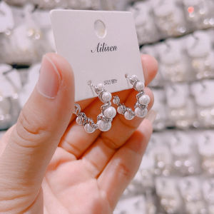 Alison Fashion Commute Simple Pearl Twist Ear Cuff Stud Earrings 925 Silver Needle Small Ear Studs Drop Earrings