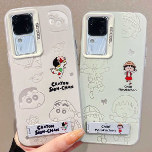 เคสโทรศัพท์รูปการ์ตูนสำหรับ Samsung Galaxy S24 S24พิเศษ + S23FE S23Ultra เชอร์รี่มารูโกะ/ดินสอสีชินจัน S22/S21/S23/S22 +/S21FE วัสดุ PC ที่มีดีไซน์ฉากยึดแบบซ่อน