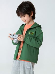 Lightweight Hooded Childrens Windbreaker Jacket Thin Model Solid Color Korean Style Polyester Fiber Zipper Closure Autumn Coat