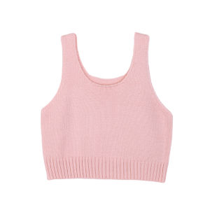 Girls Knitted Sleeveless Vest Pure Color Base Layer Overhead Shirt Early Autumn New Style Childrens Clothes Inner Match Outerwear