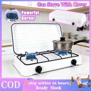 Portable Double Burner Gas Stove with Cover 2 Burner Gas Cooktop Heavy Duty Camping Butane Gas Stove Set Thickened Stainless Steel Stove Rack Stand Powerful Burner For Home Outdoor camping
