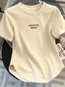 เสื้อยืดแขนสั้นผ้าฝ้ายแท้ทรงเข้ารูปสำหรับผู้หญิงในช่วงฤดูร้อน เสื้อตัวบนทรงเข้ารูปไม่สมมาตร เสื้อผ้าทำงานสไตล์เกาหลี