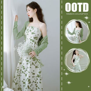 korean style fitted dress floral dress for women casual dress green dress long dress plus size dress