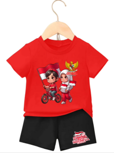 Setelan Kaos Anak Laki-Laki dan Perempuan HUT RI 17 Agustus Untuk Usia 3-8 Tahun