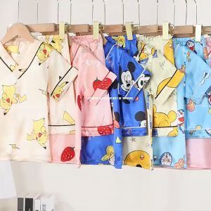 Ruige Childrens Clothing Boys Pajamas Summer Clothing Ice Silk Short Sleeve Suit Homewear Thin Silk Summer Girls Air Conditioning Clothes