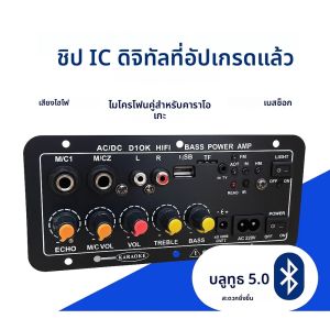 D10 บลูทูธ 5.0 เครื่องขยายเสียงดิจิตอลพร้อมรีเวิร์บ ไมโครโฟนคู่ USB/TF/FM 220V/12V/24V สำหรับลำโพง 10 นิ้ว
