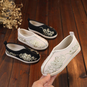 Giày Vải Thủ Công Trẻ Em Bắc Kinh Cổ Giày Thêu Hoa Phong Cách Dân Tộc Giày Biểu Diễn Hán Phục Cổ Trang Học Sinh Giày Bé Trai Phong Cách Trung Quốc
