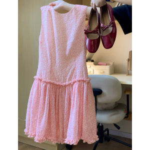LIRUSHAN | French Sweet Pink Floral Sleeveless Dress